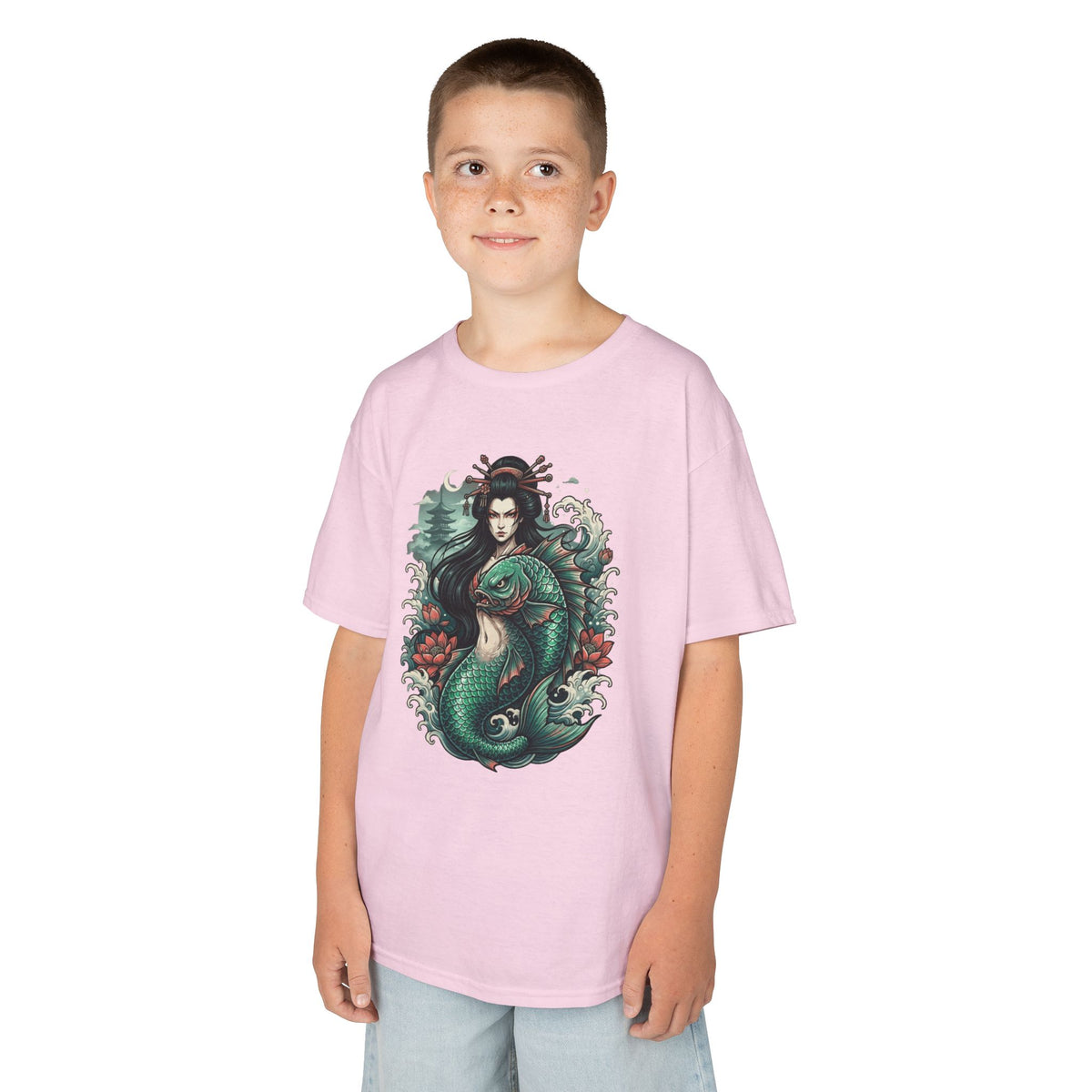 Color: Light Pink | Ningyo (Japanese Folklore) Kids Tee