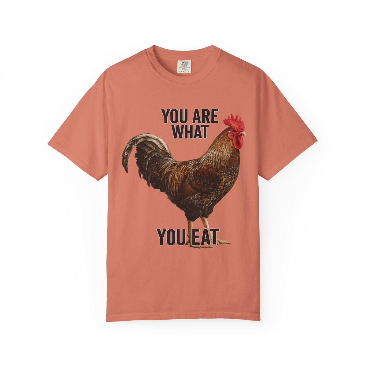 Color: Terracotta | You Are What You Eat Rooster 1 Unisex Garment-Dyed T-shirt