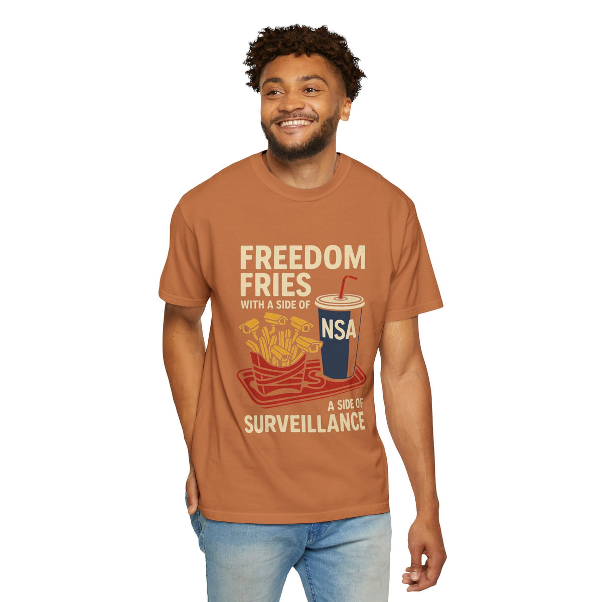 Color: Yam | Freedom Fries (With Extra Eyes) Unisex Garment-Dyed T-shirt