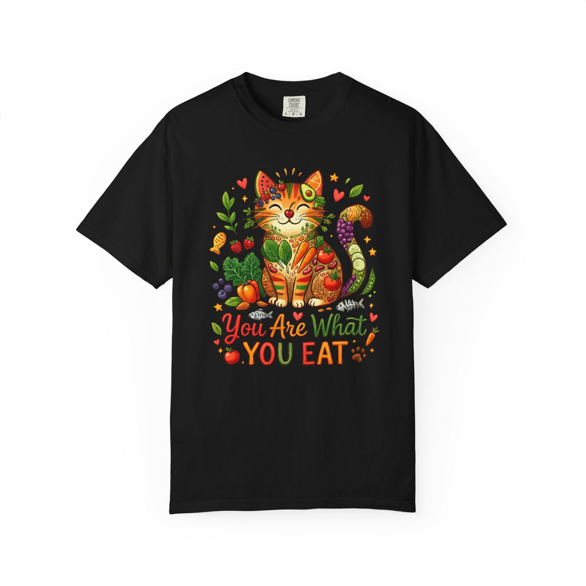 Color: Black | You Are What You Eat - Cat 2 Unisex Garment-Dyed T-shirt