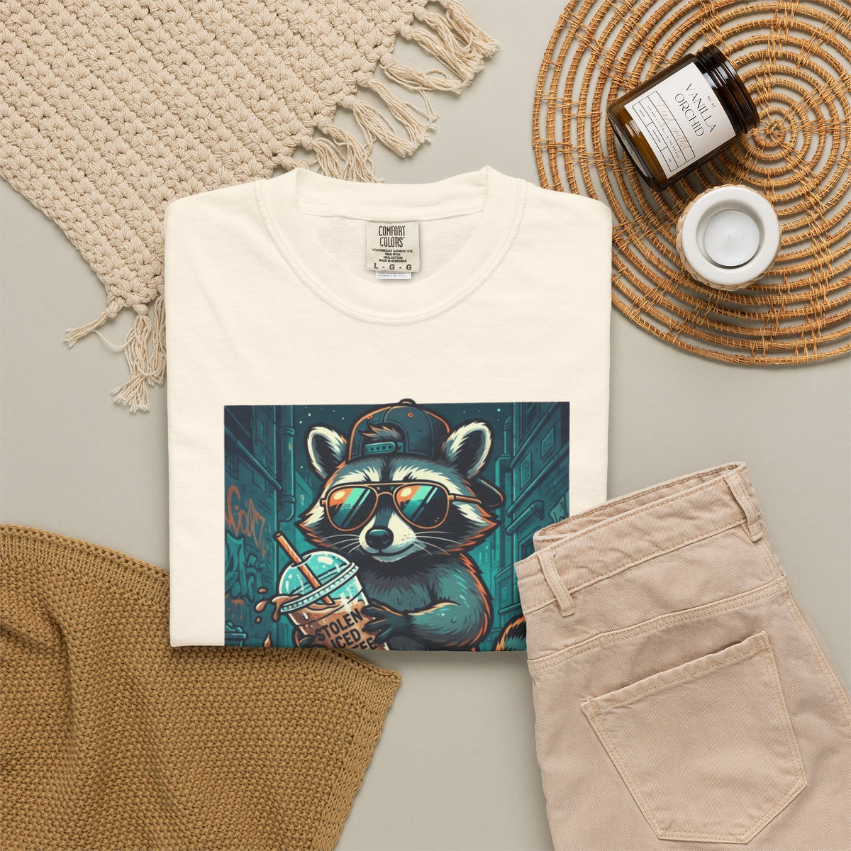 "Raccoon Energy" Unisex Garment-Dyed Tee