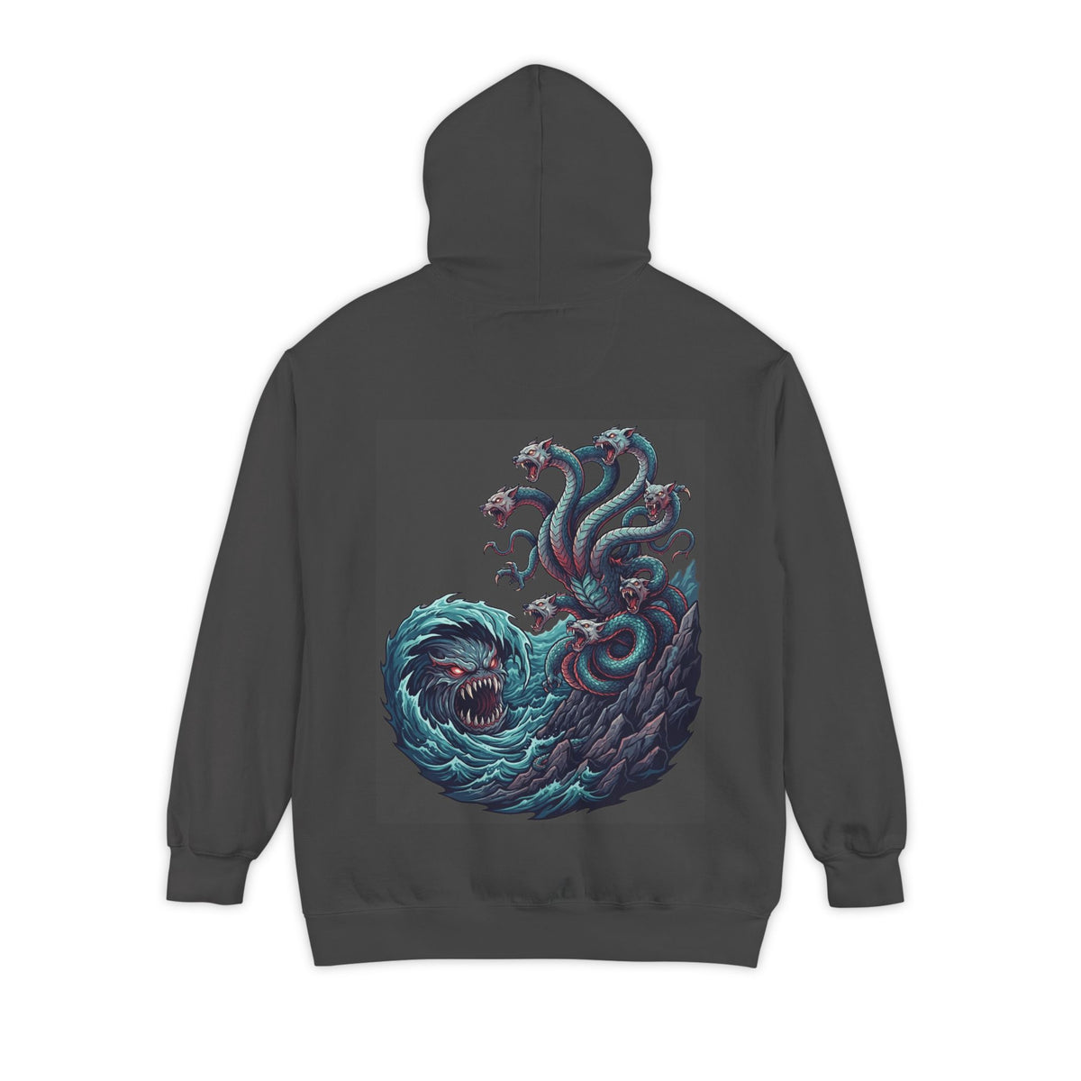 Color: Pepper | Charybdis and Scylla (Greek Mythology) Garment-Dyed Hoodie