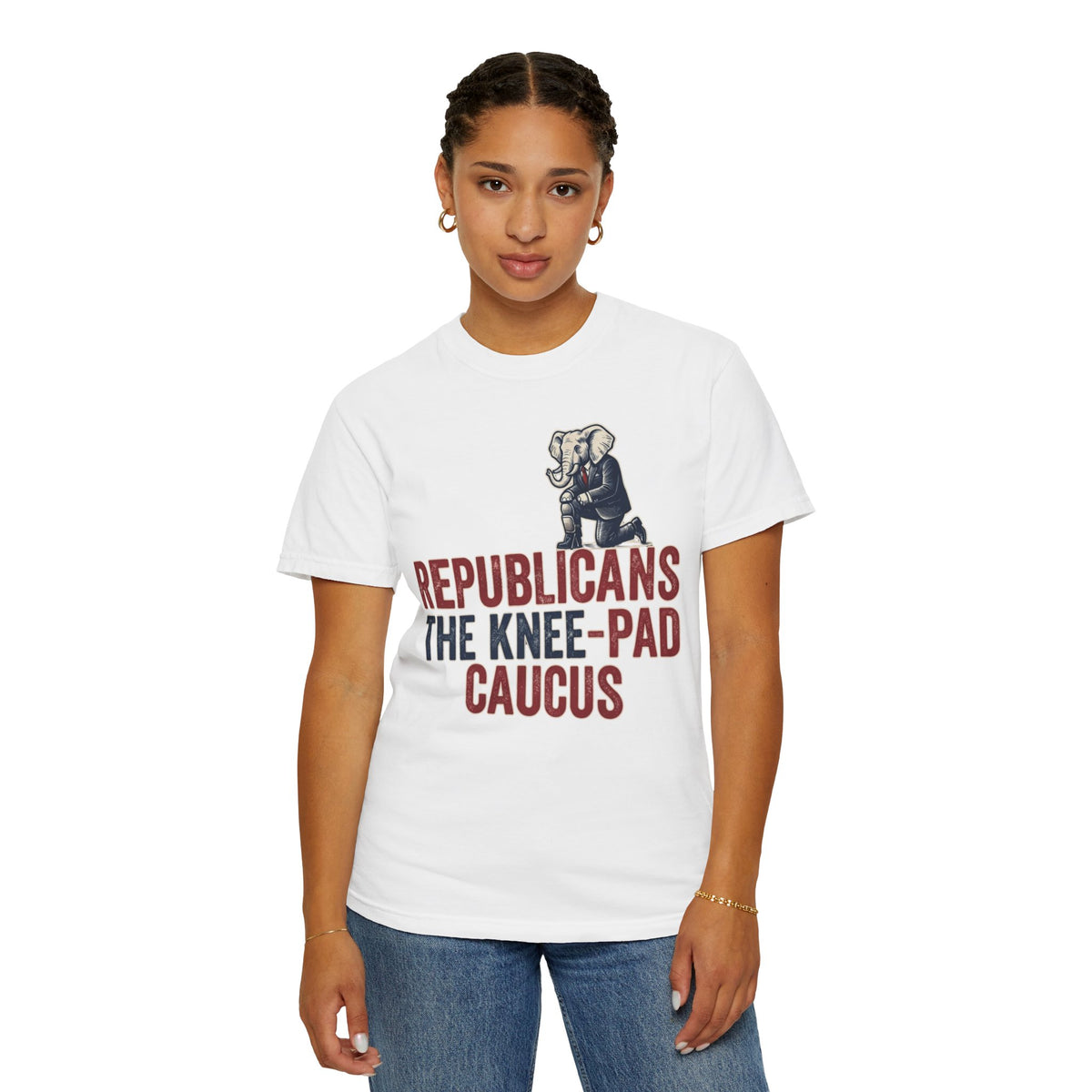 Color: White | The Knee Pad Caucus Unisex Garment-Dyed Tee
