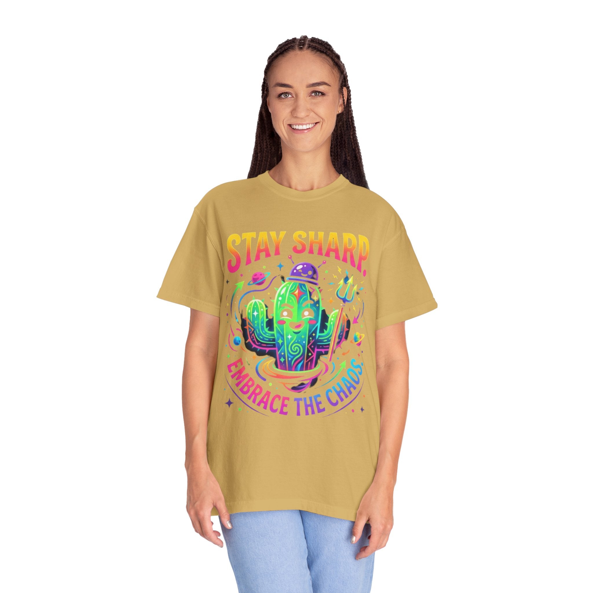 "Stay Sharp Embrace the Chaos" Unisex Garment-Dyed Tee
