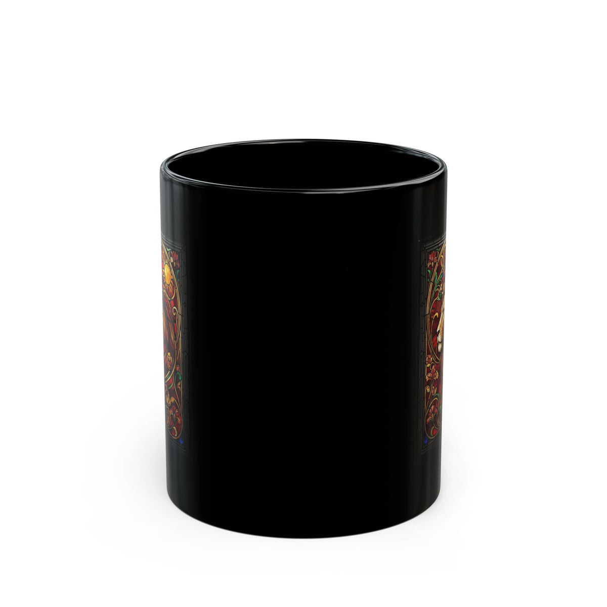 "Stained Glass Sign LEO" Black Ceramic Mug