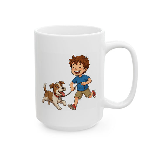 "A Boy And His Dog" White Ceramic Mug — Graphic