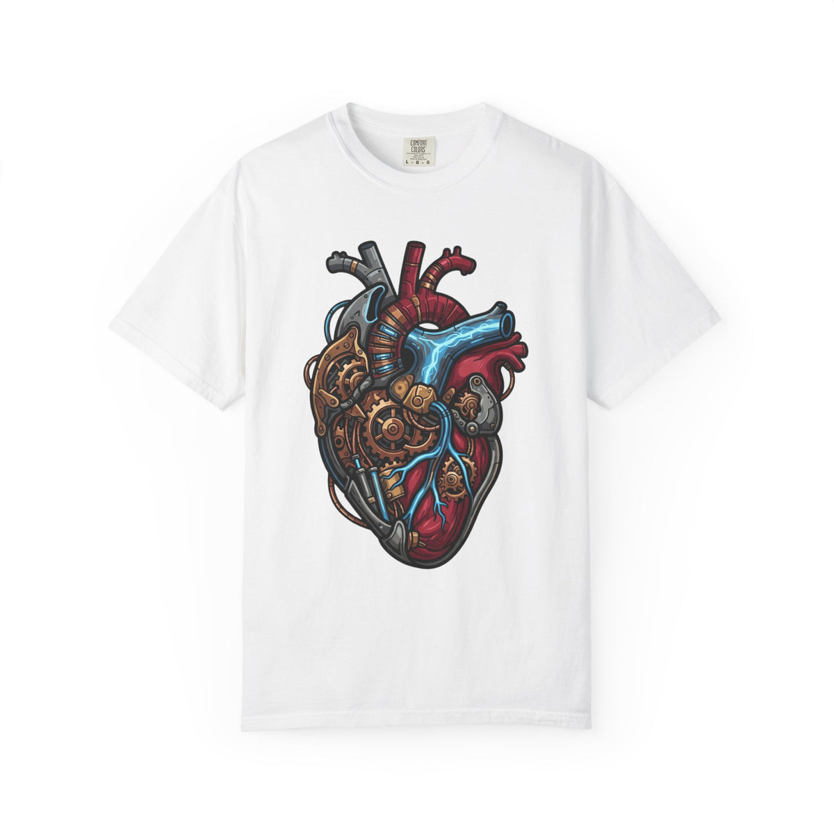 Color: White | Mechanical Heart Unisex Garment-Dyed Tee