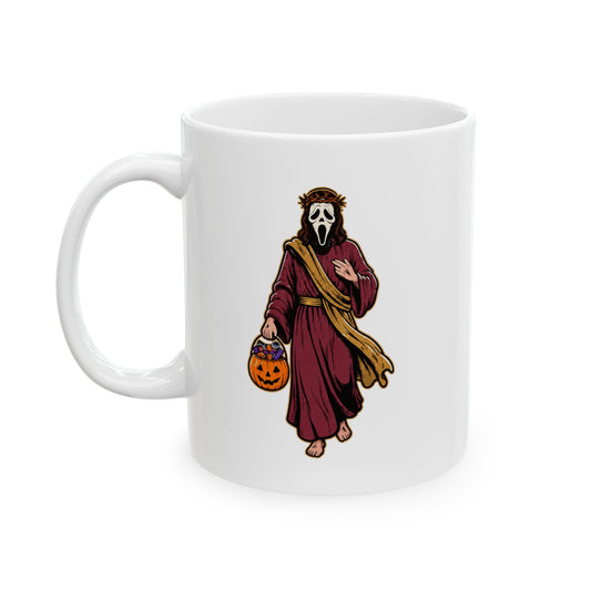 "Died for Your Sins, Came Back for the Candy" White Ceramic Mug — Graphic