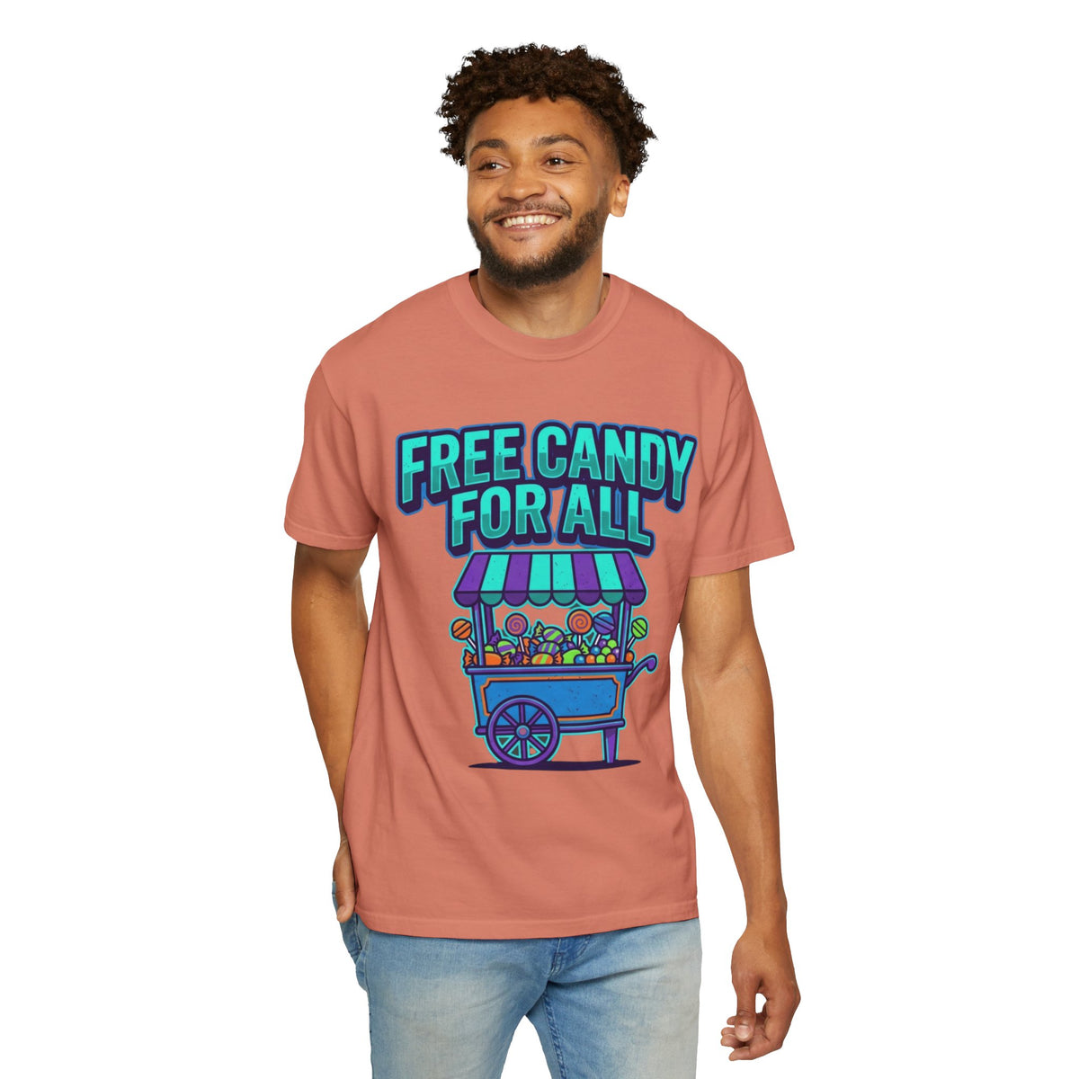 Color: Terracotta | Free Candy For All Unisex Garment-Dyed Tee