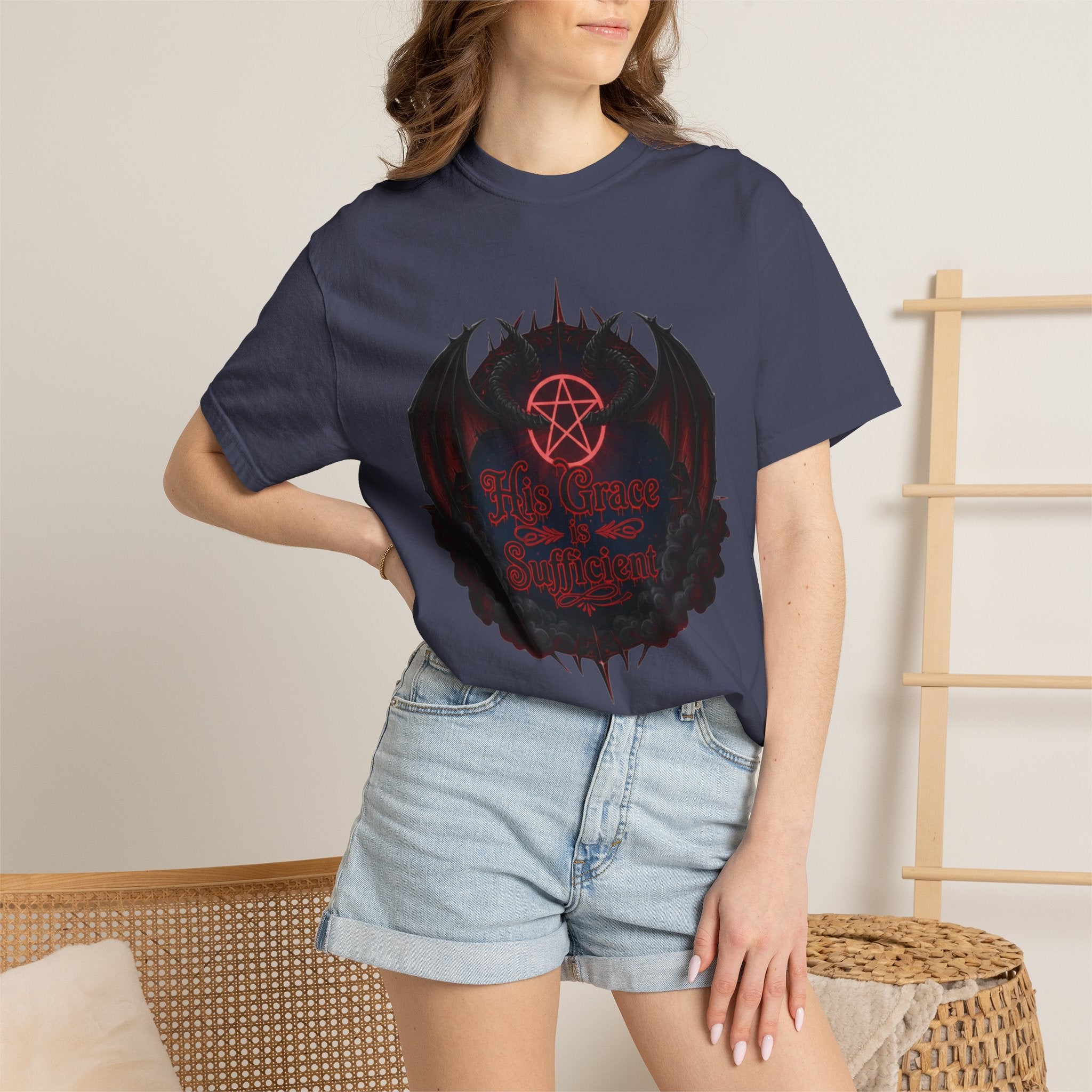 "His Grace is Sufficient Gothic T-Shirt" Unisex Garment-Dyed T-shirt