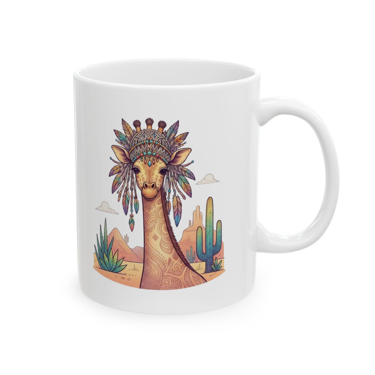 "Hippy Giraffe" White Ceramic Mug