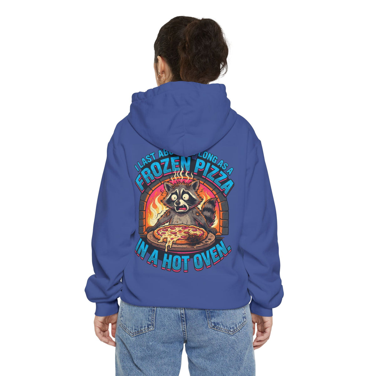 Color: Flo Blue | Frozen Pizza in a Hot Oven Garment-Dyed Hoodie