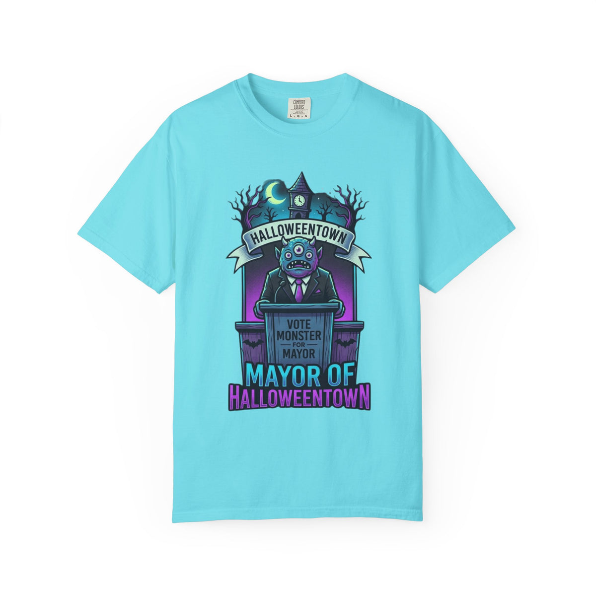 Color: Lagoon Blue | Mayor Of Halloweentown Unisex Garment-Dyed Tee