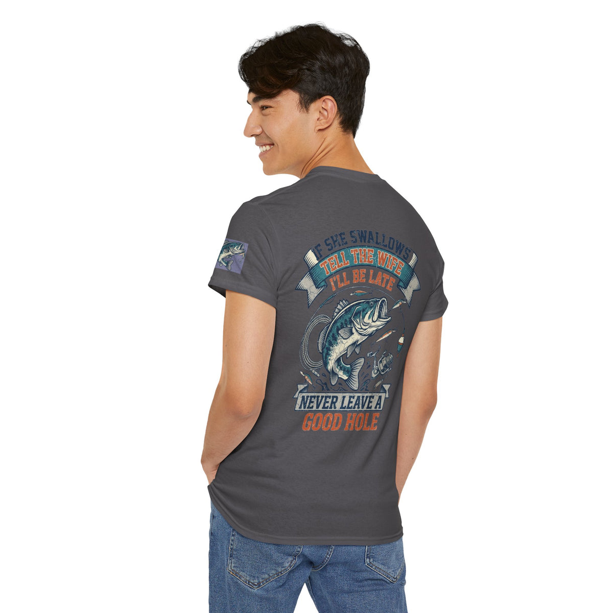 Color: Charcoal | Never Leave A Good Hole Premium Graphic Tee
