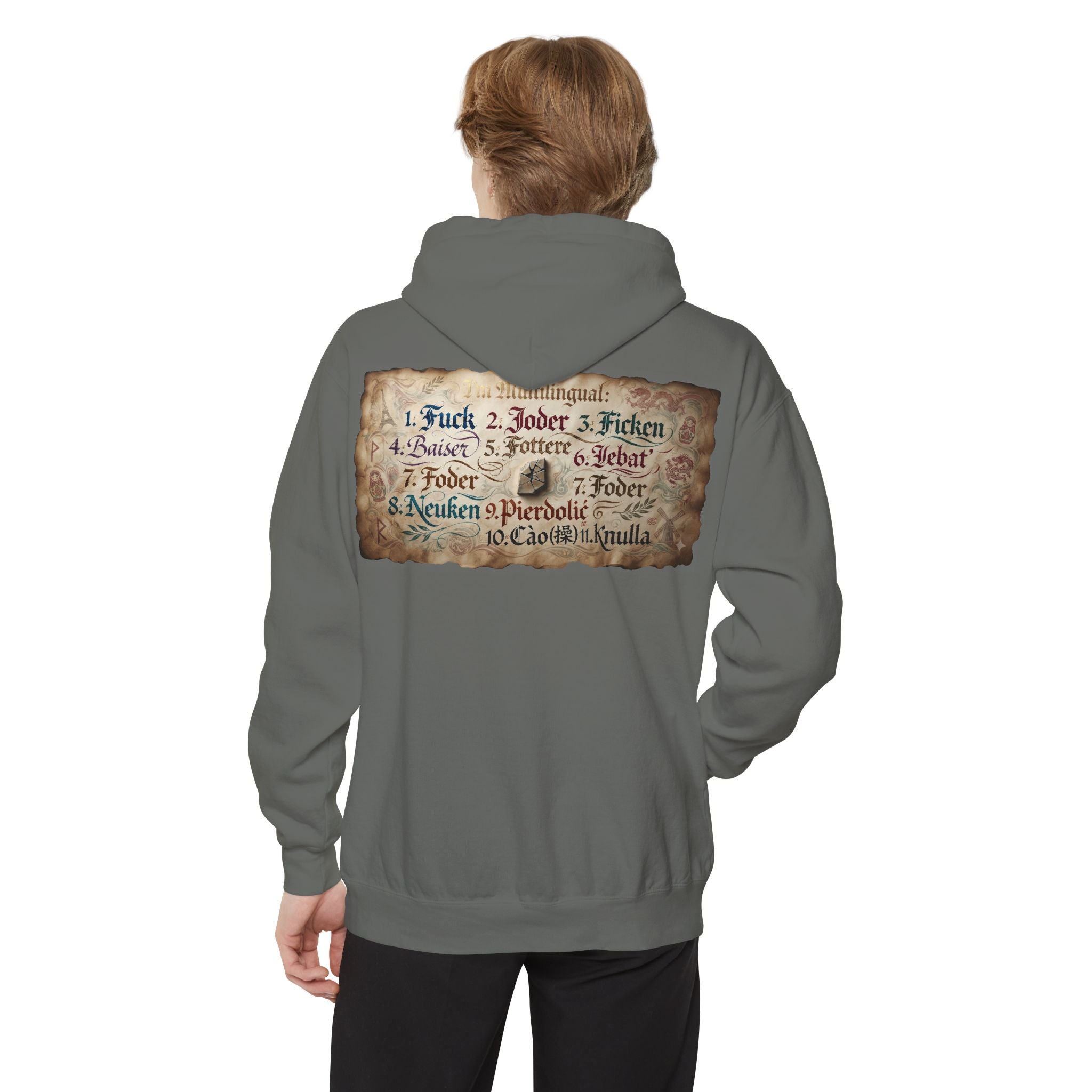 "Multilingual" Garment-Dyed Hoodie