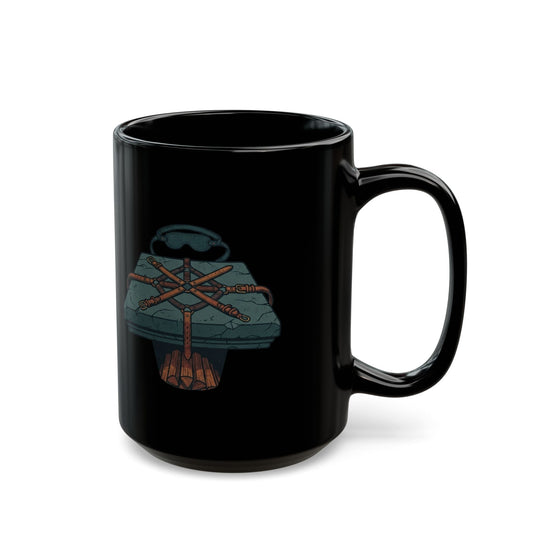 "Good Book Series Bound & Blindfolded" Black Ceramic Mug — Graphic