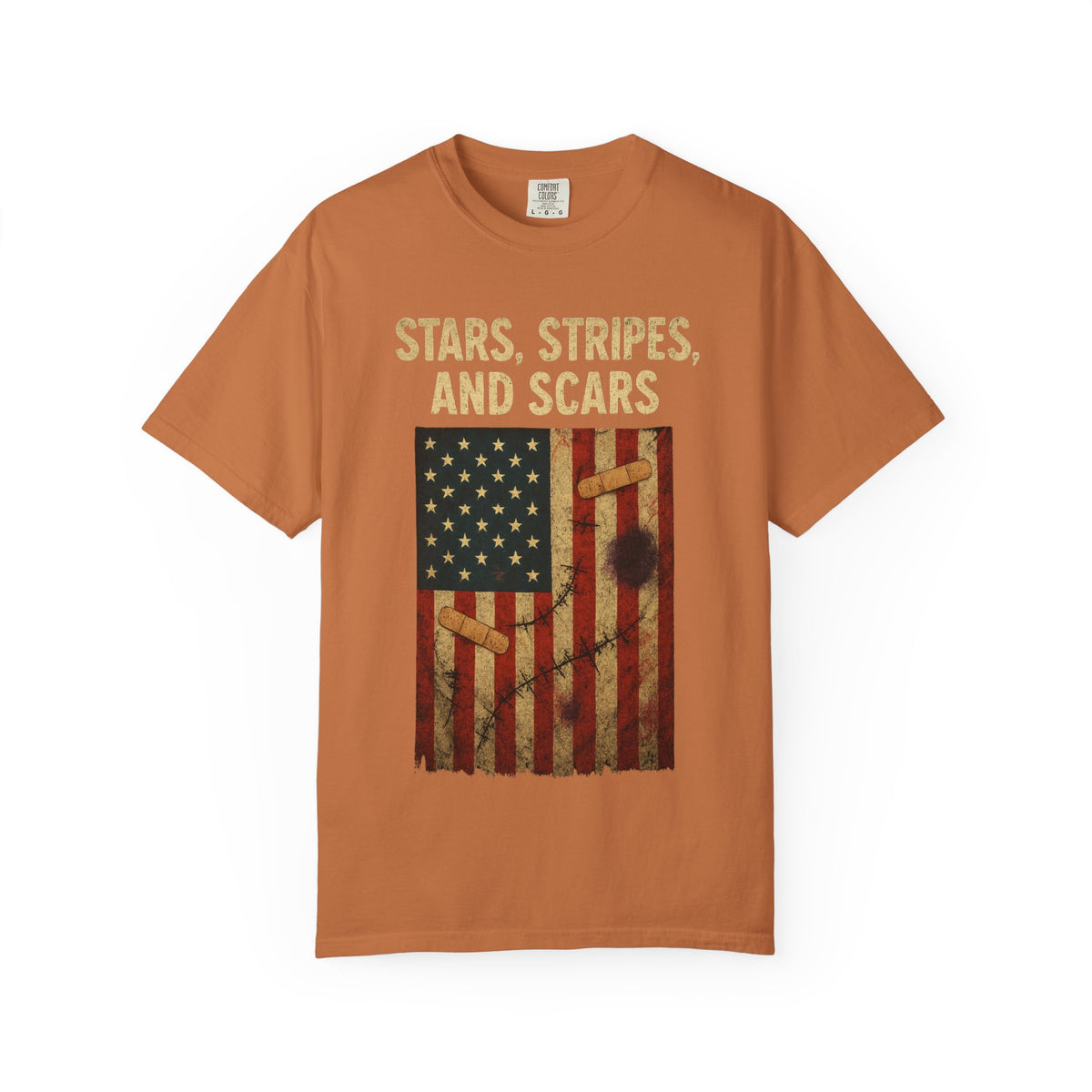 Color: Yam | STARS, STRIPES, AND SCARS Unisex Garment-Dyed T-shirt
