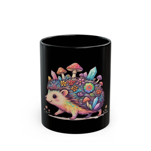 "Hippy Hedgehog" Black Ceramic Mug