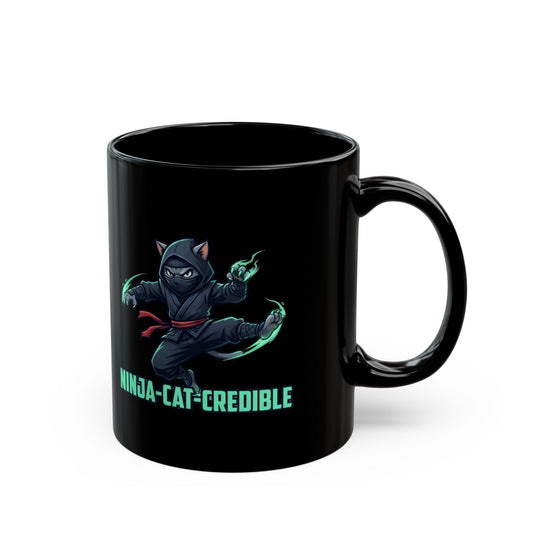 "Ninja Cat Credible" Black Ceramic Mug