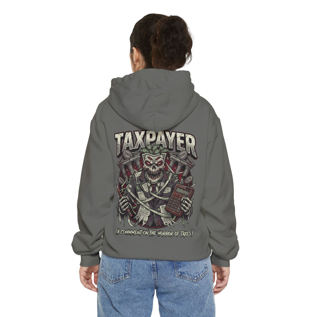 Color: Grey | Horror of Taxes Garment-Dyed Hoodie