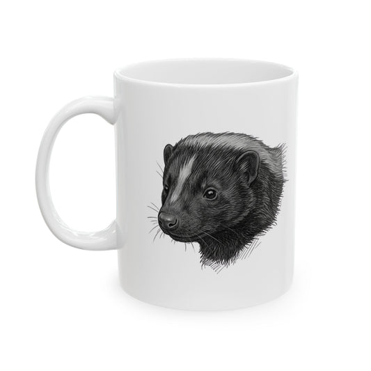"Pencil Sketch Art Skunk" White Ceramic Mug — Graphic