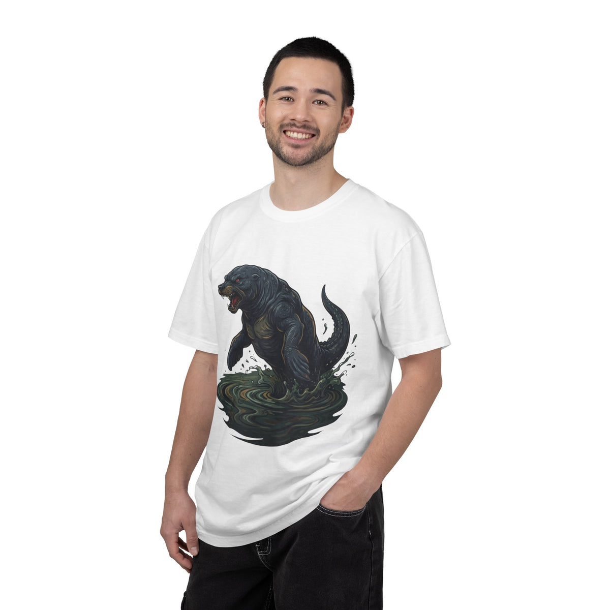 Color: White | Bunyip (Australian Aboriginal Mythology) Unisex Garment-Dyed Tee
