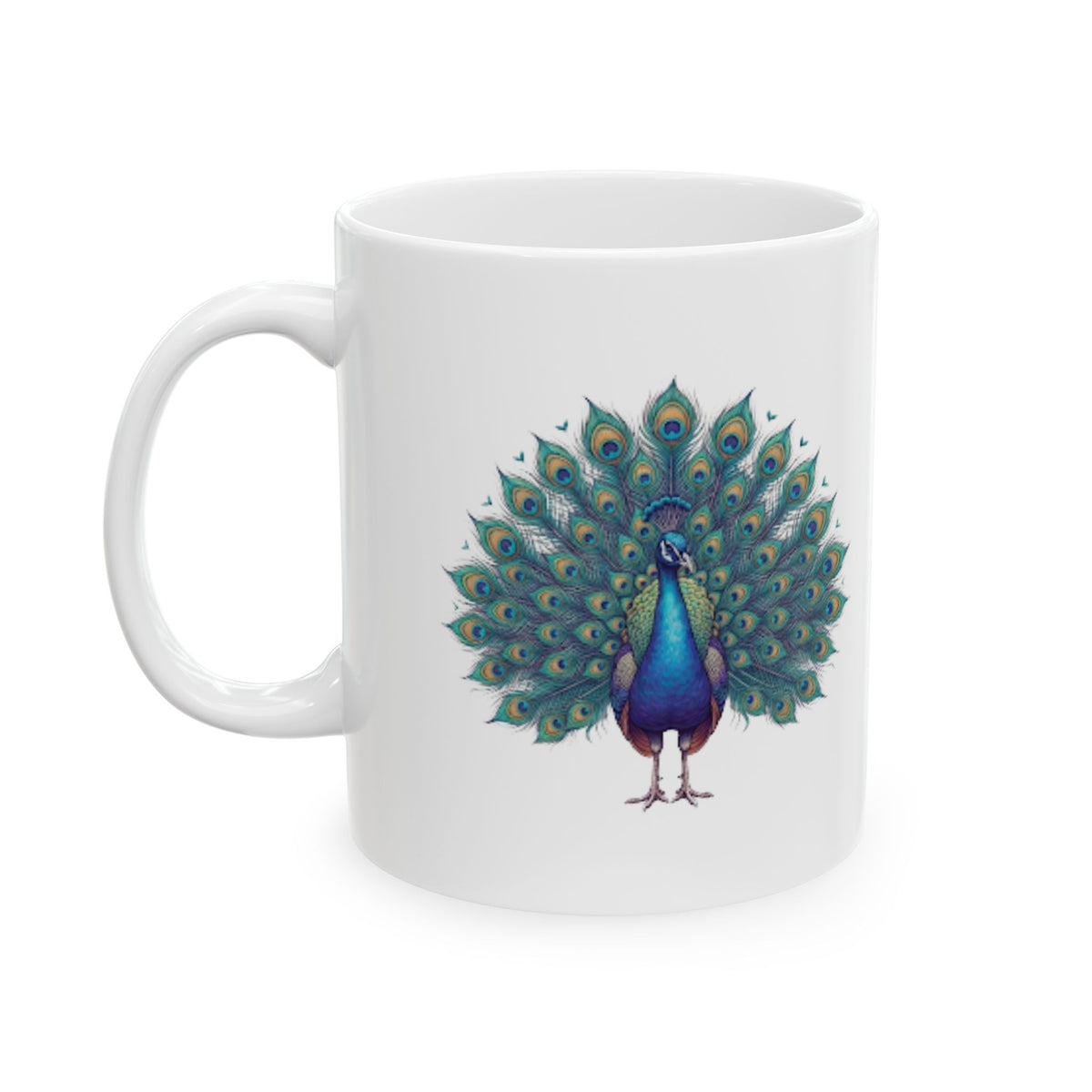 "Hippy Peacock" White Ceramic Mug