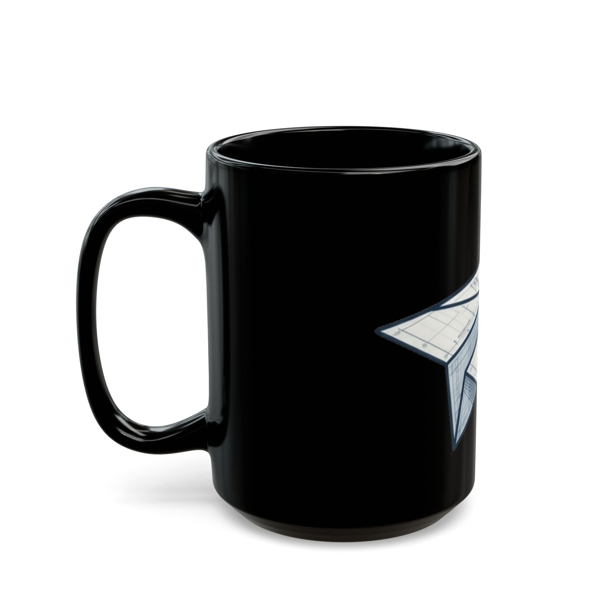 "Paper Plane Porterhouse" Black Ceramic Mug — Graphic