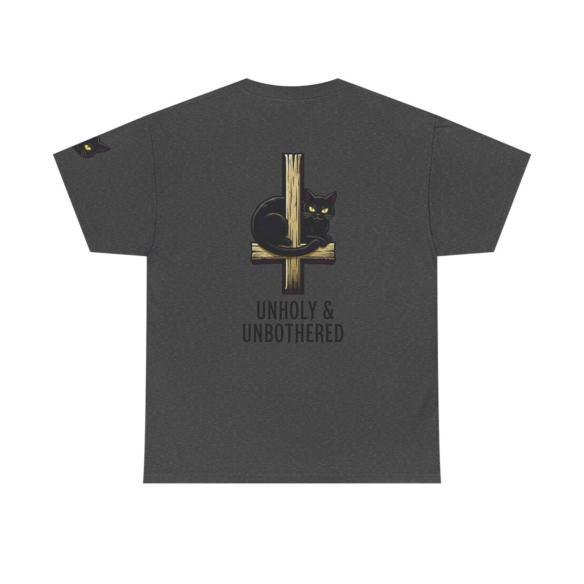 Color: Dark Heather | Unholy and Unbothered Premium Graphic Tee