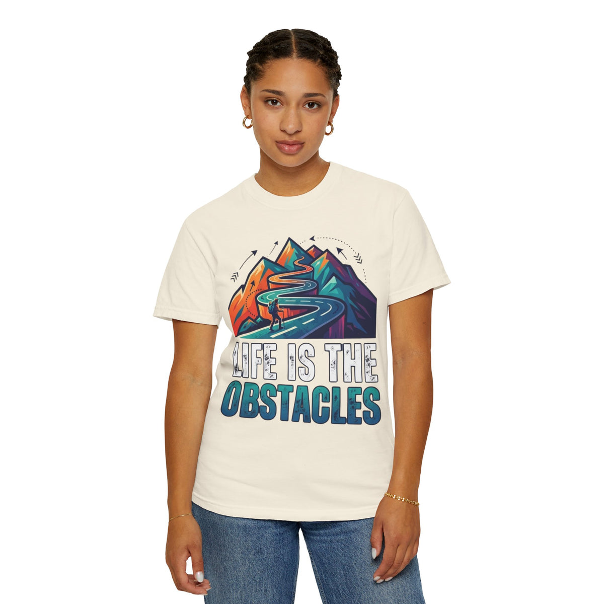 Color: Ivory | Life Is The Obstacles Unisex Garment-Dyed Tee