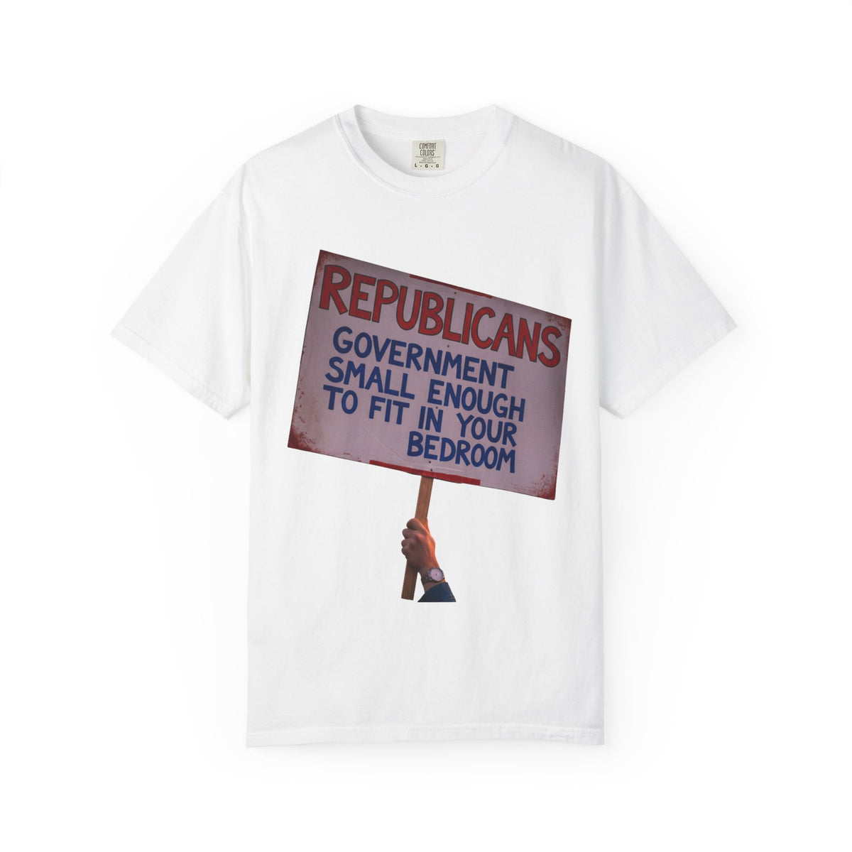 Color: White | Small Government (In All the Wrong Places) Unisex Garment-Dyed T-shirt