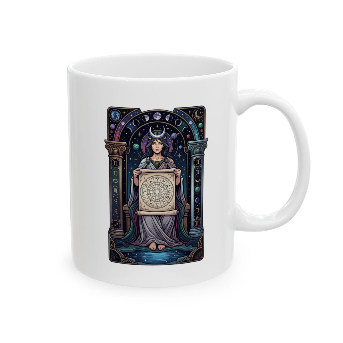 "The Cosmic Tarot (High Priestess)" White Ceramic Mug