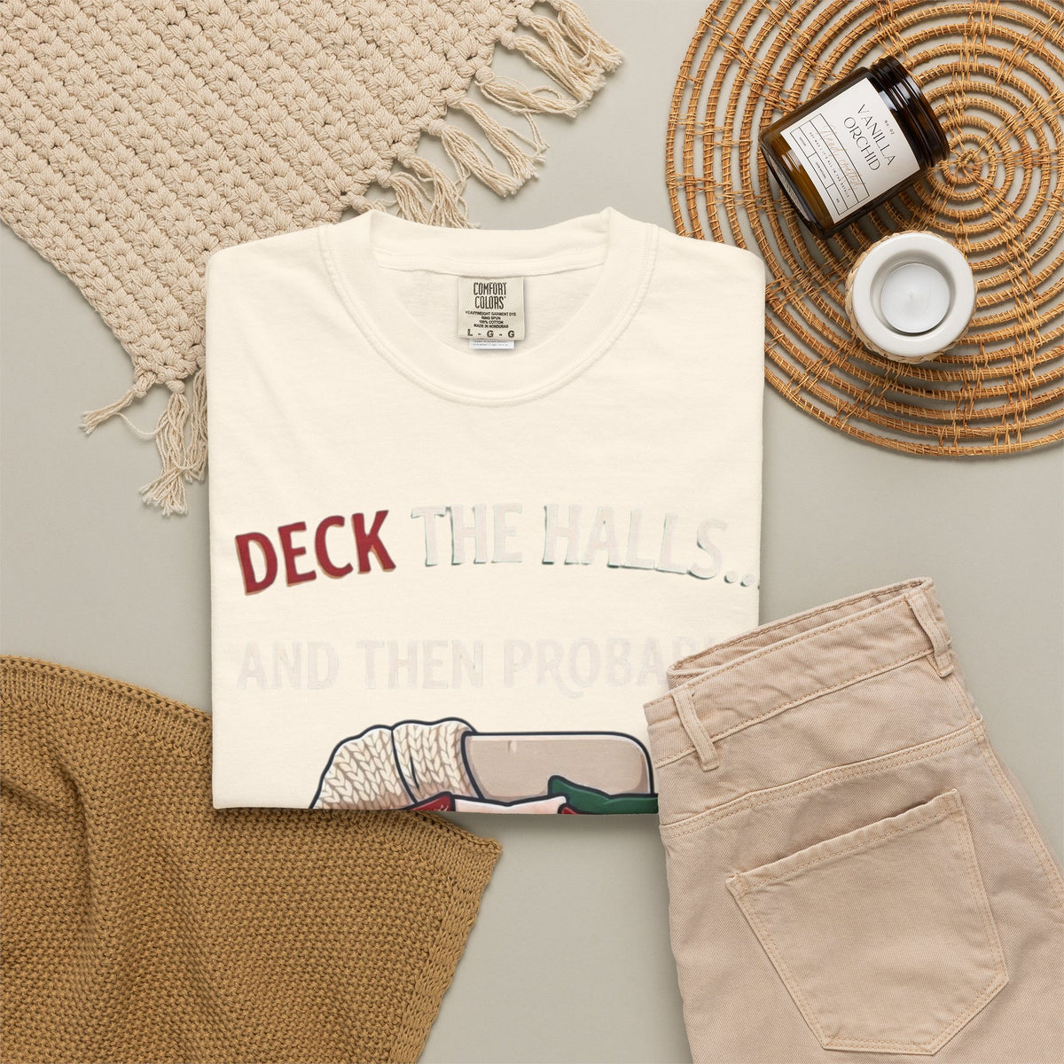 "Deck The Halls And Take A Nap" Unisex Garment-Dyed Tee