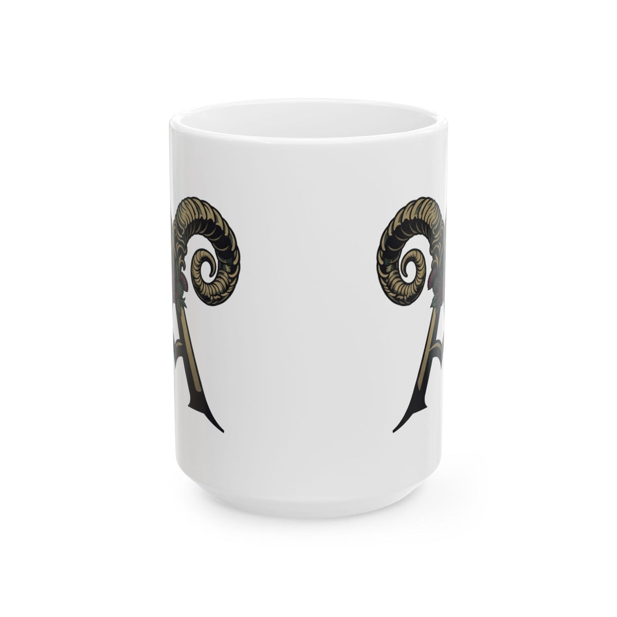 "Floral Monogram Aries" White Ceramic Mug — Graphic