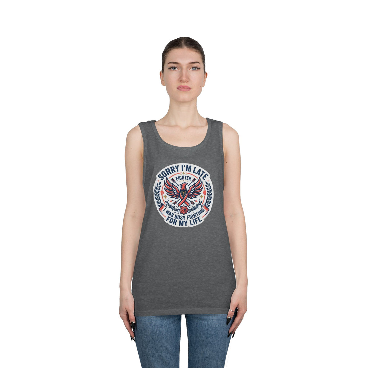 Color: Graphite Heather | Sorry I'm Late- Fighting For My Life Tank Top