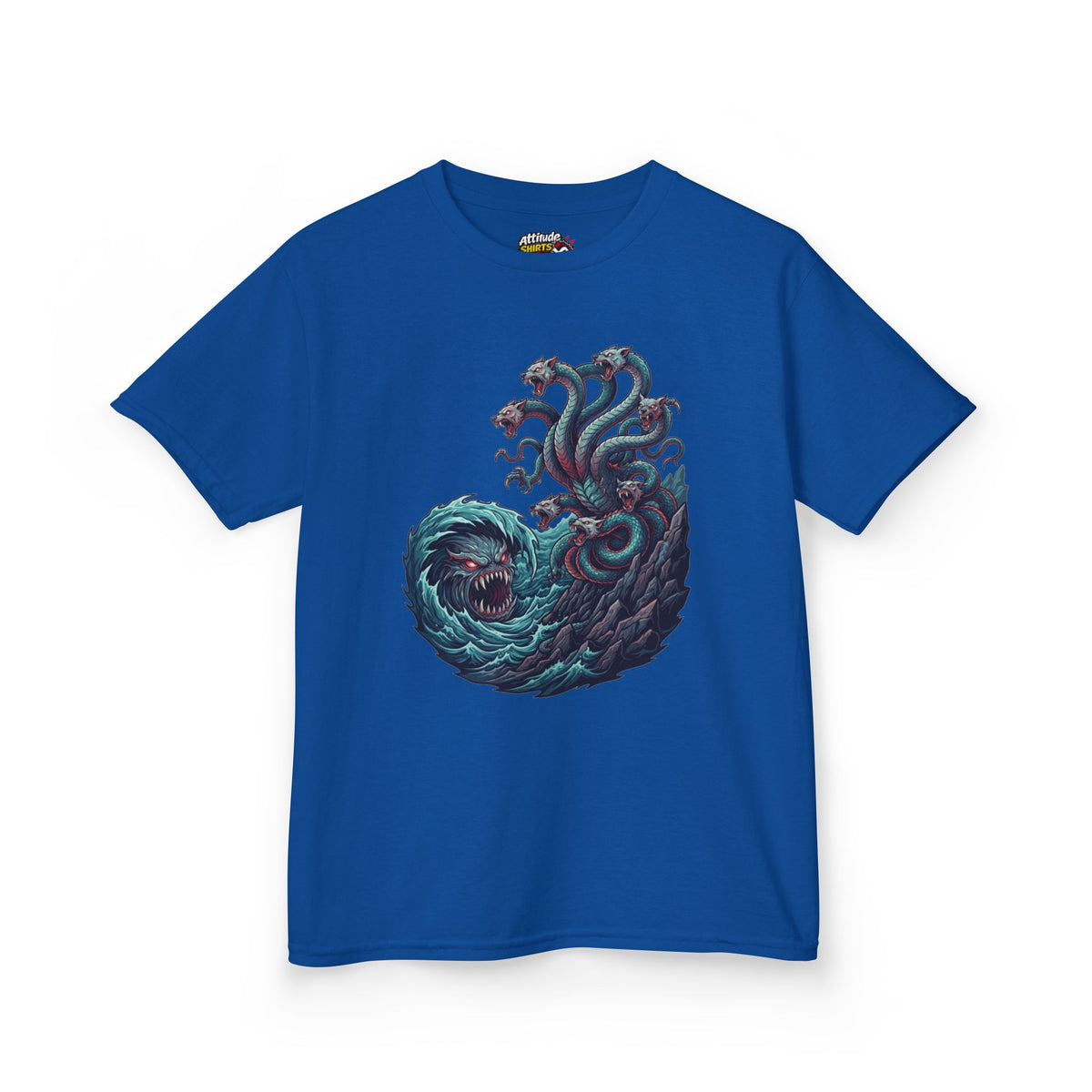 Color: Royal | Charybdis and Scylla (Greek Mythology) Kids Tee