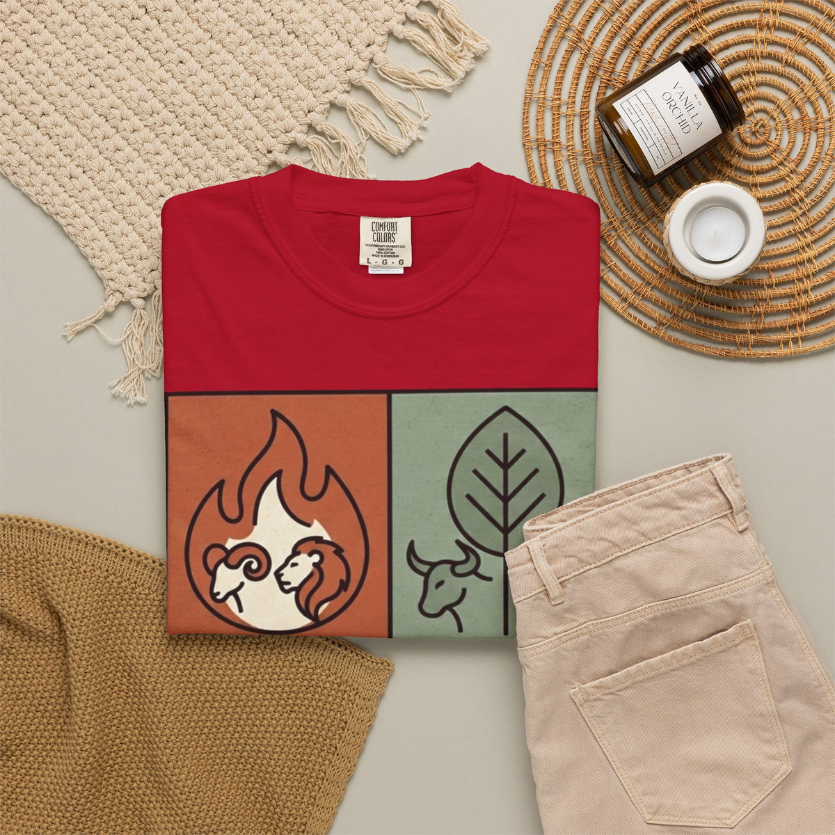 "Four Elements- Fire, Earth, Air, Water" Unisex Garment-Dyed Tee