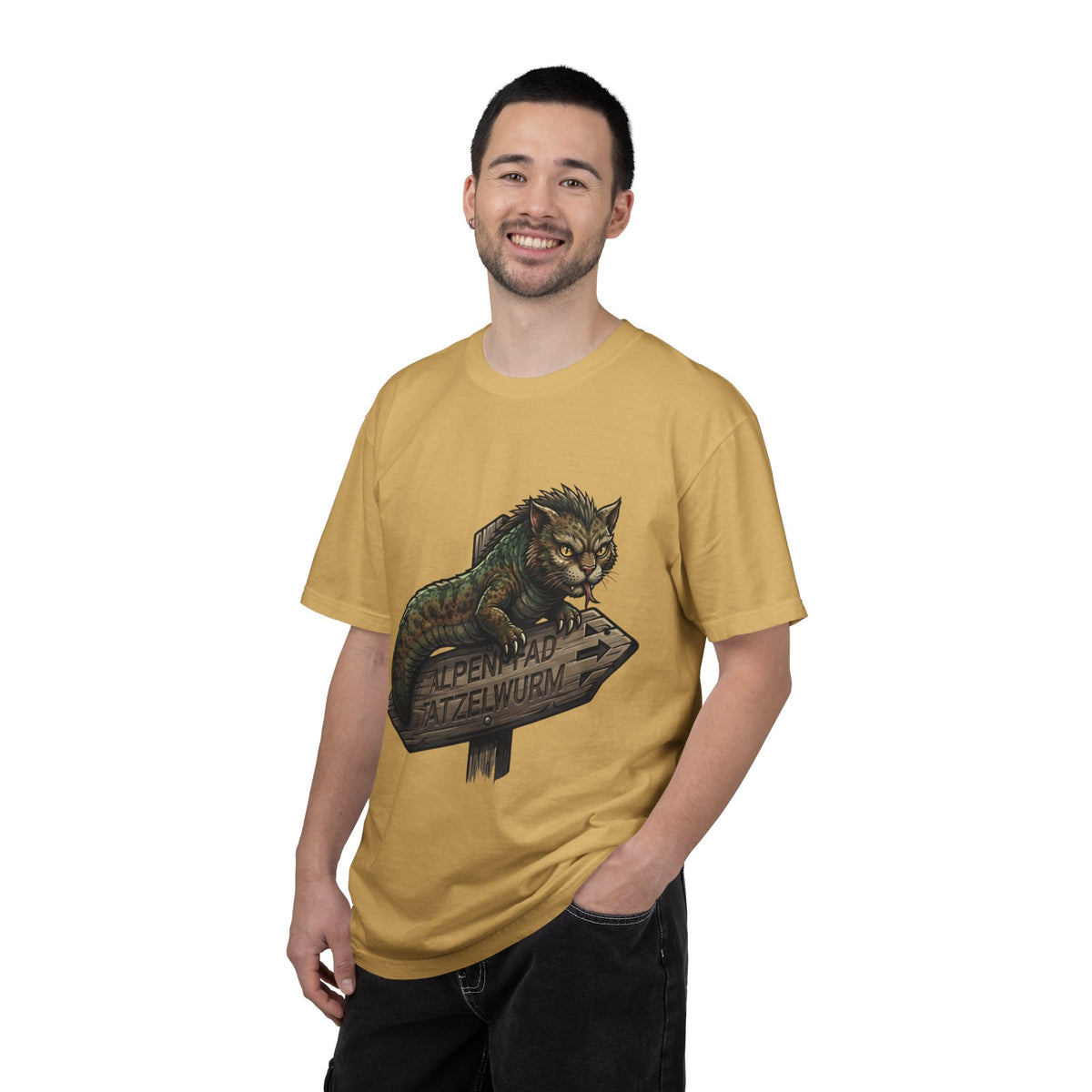 Color: Mustard | Tatzelwurm (Alpine Europe) Unisex Garment-Dyed Tee