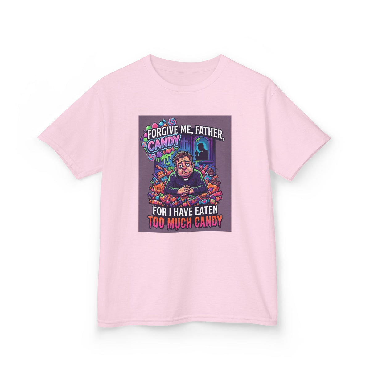 Color: Light Pink | Forgive Me Father Too Much Candy Kids Tee