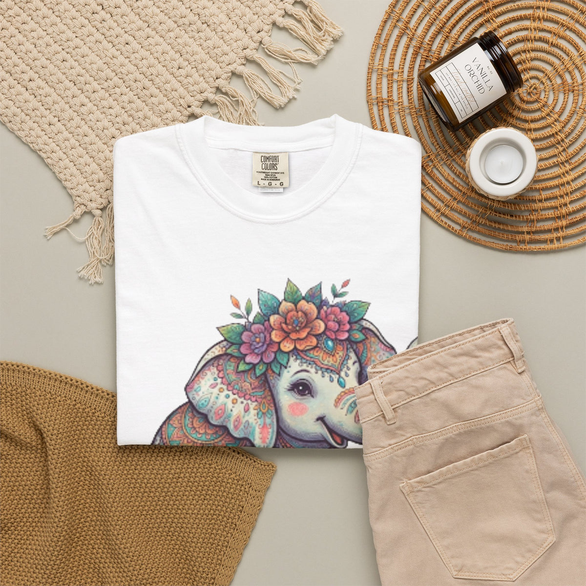 "Hippy Elephant" Unisex Garment-Dyed Tee