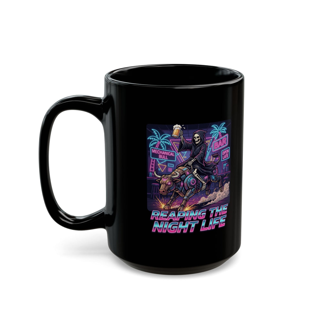"Reaping the Night Life" Black Ceramic Mug
