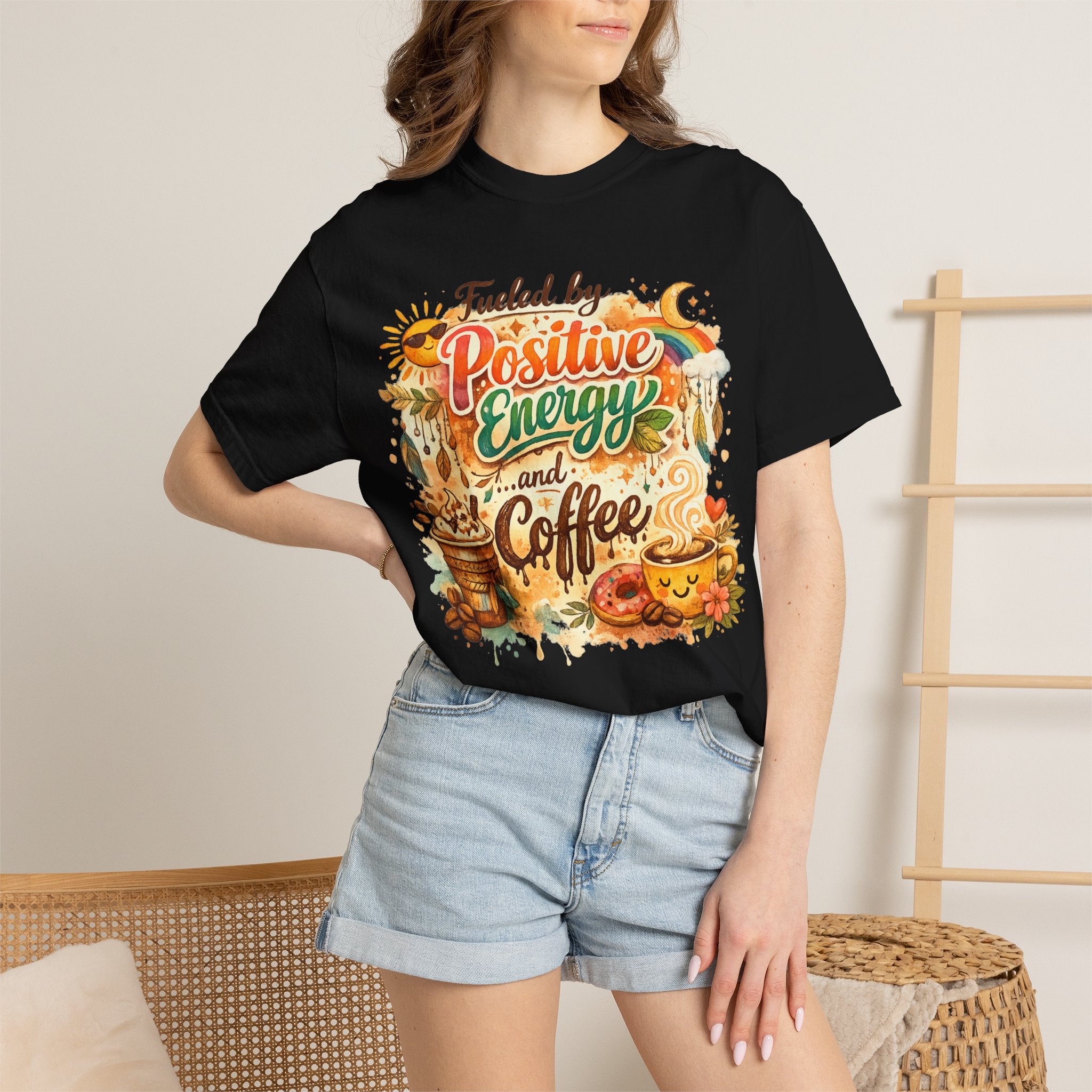 "Fueled by Positive Energy and Coffee T-Shirt" Unisex Garment-Dyed T-shirt