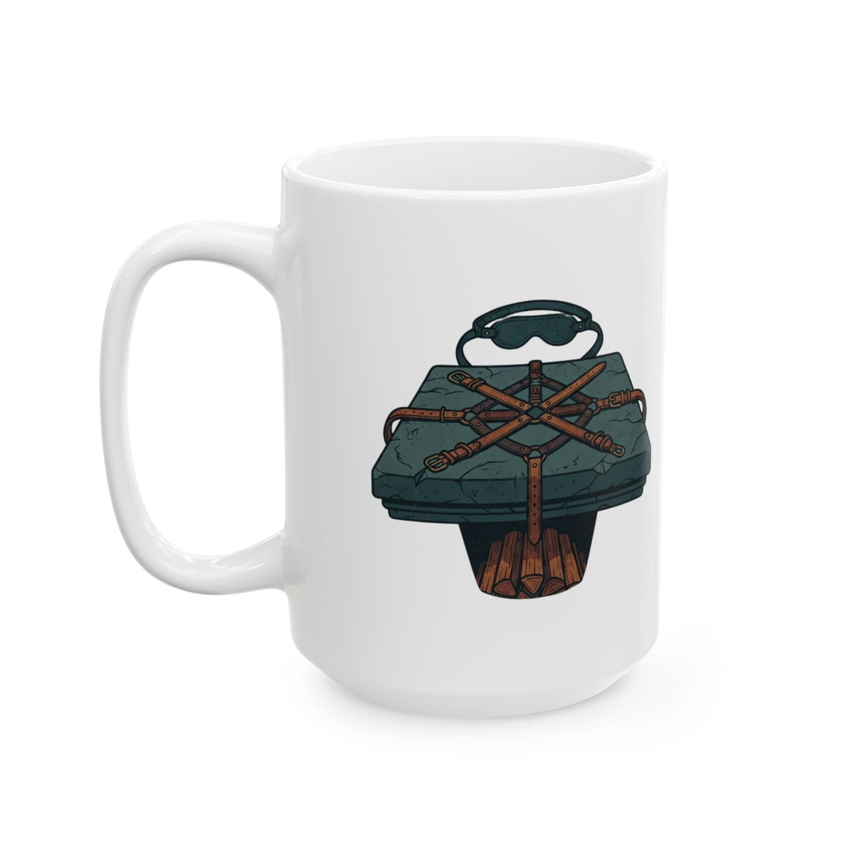 "Good Book Series Bound & Blindfolded" White Ceramic Mug — Graphic