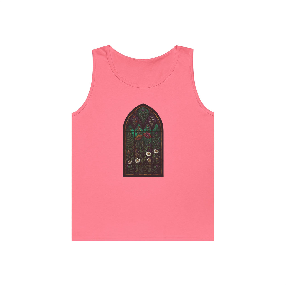 Color: Safety Pink | Stained Glass Floral Tank Top