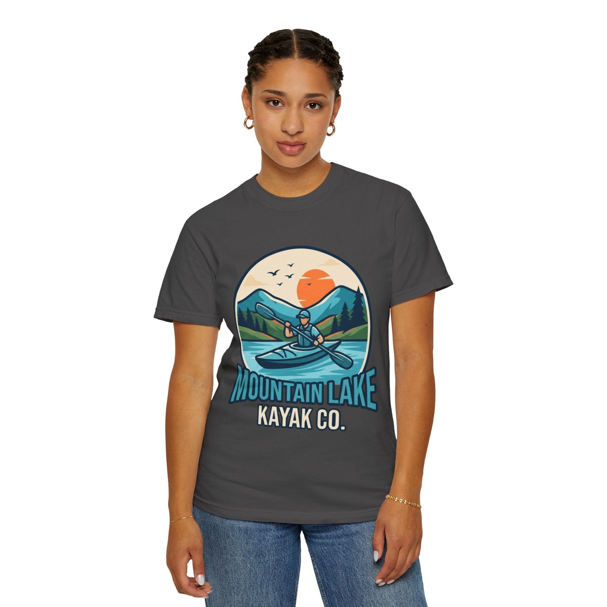"Mountain Lake Kayak" Unisex Garment-Dyed Tee