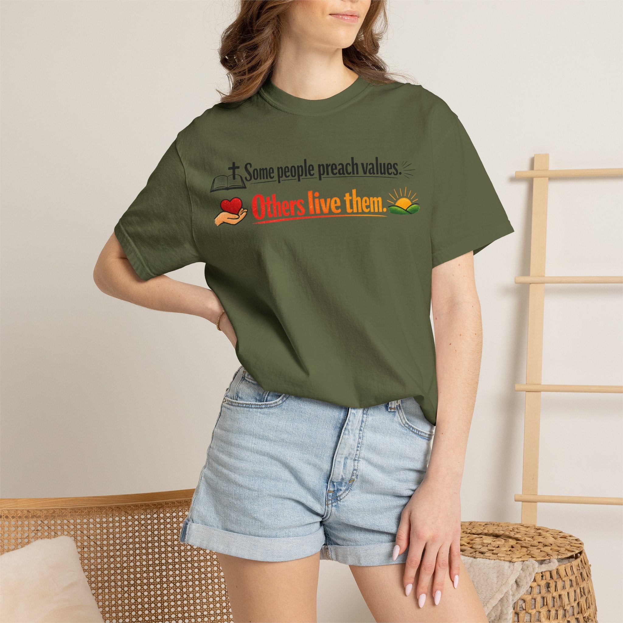 "Actions Over Sermons" Unisex Garment-Dyed T-shirt