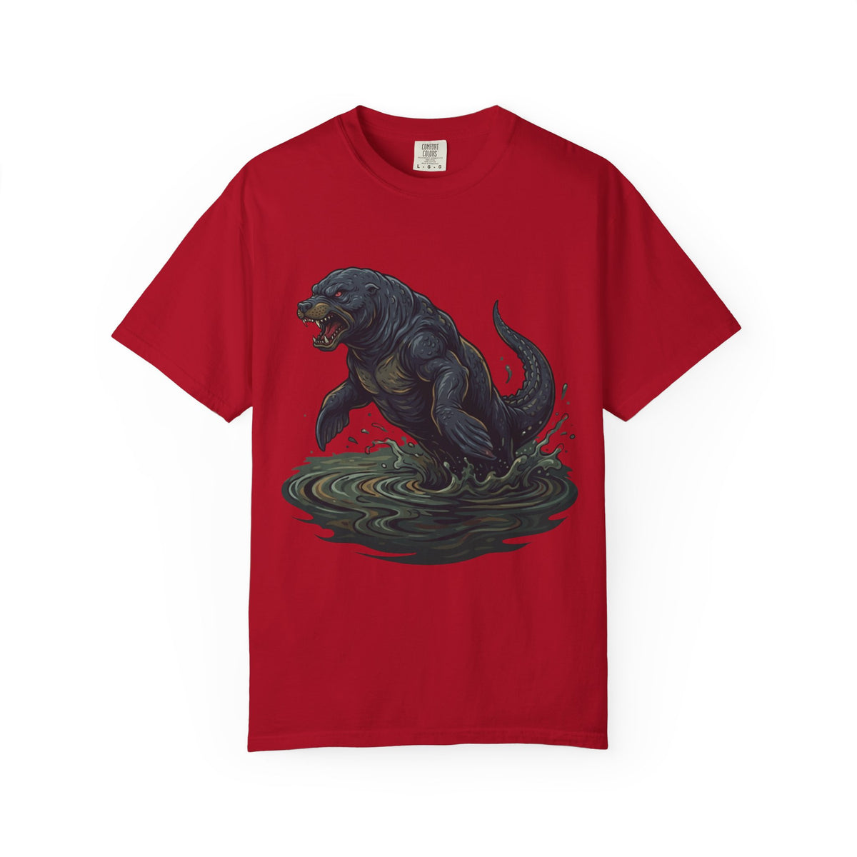 Color: Red | Bunyip (Australian Aboriginal Mythology) Unisex Garment-Dyed Tee