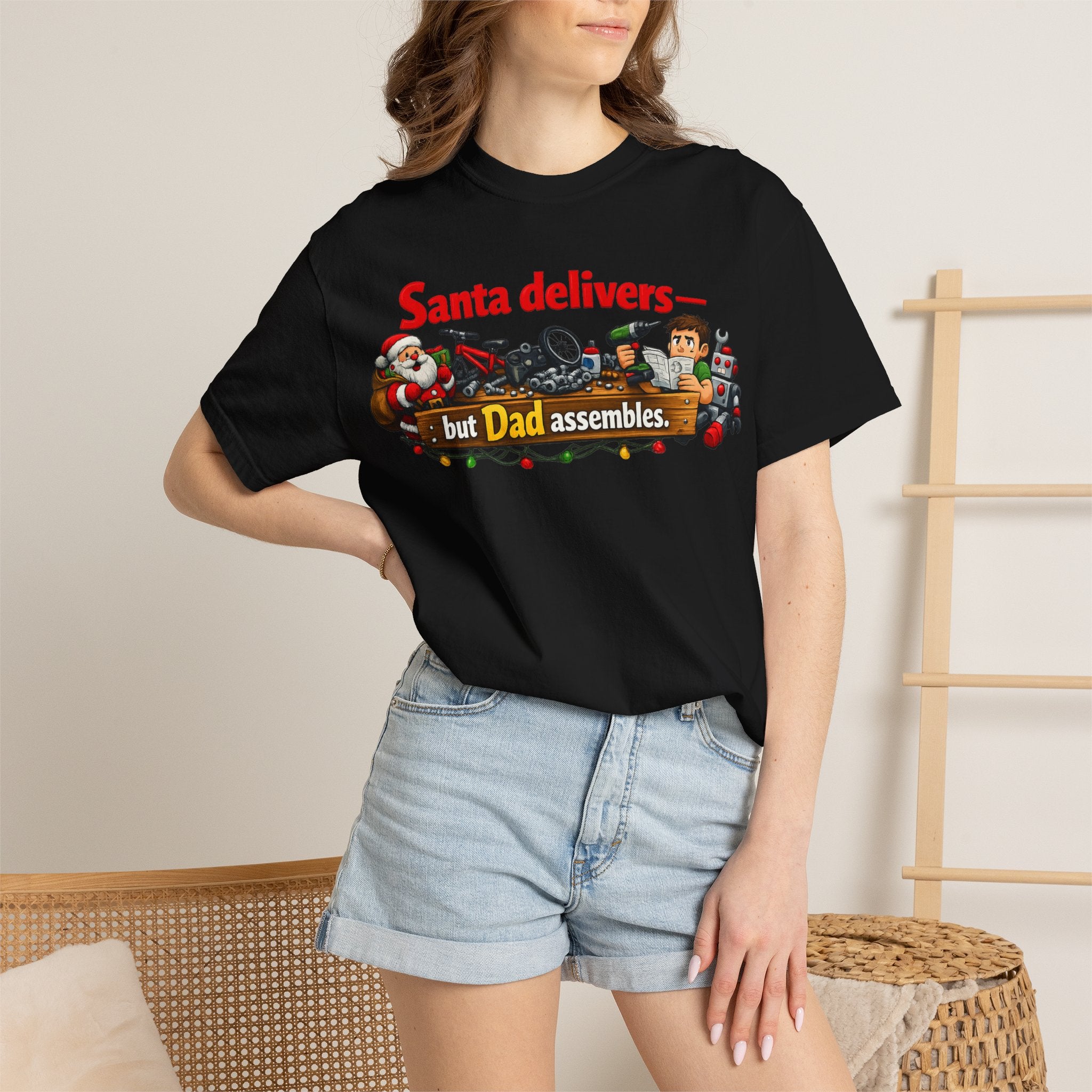 "Santa Delivers, But Dad Assembles" Unisex Garment-Dyed T-shirt