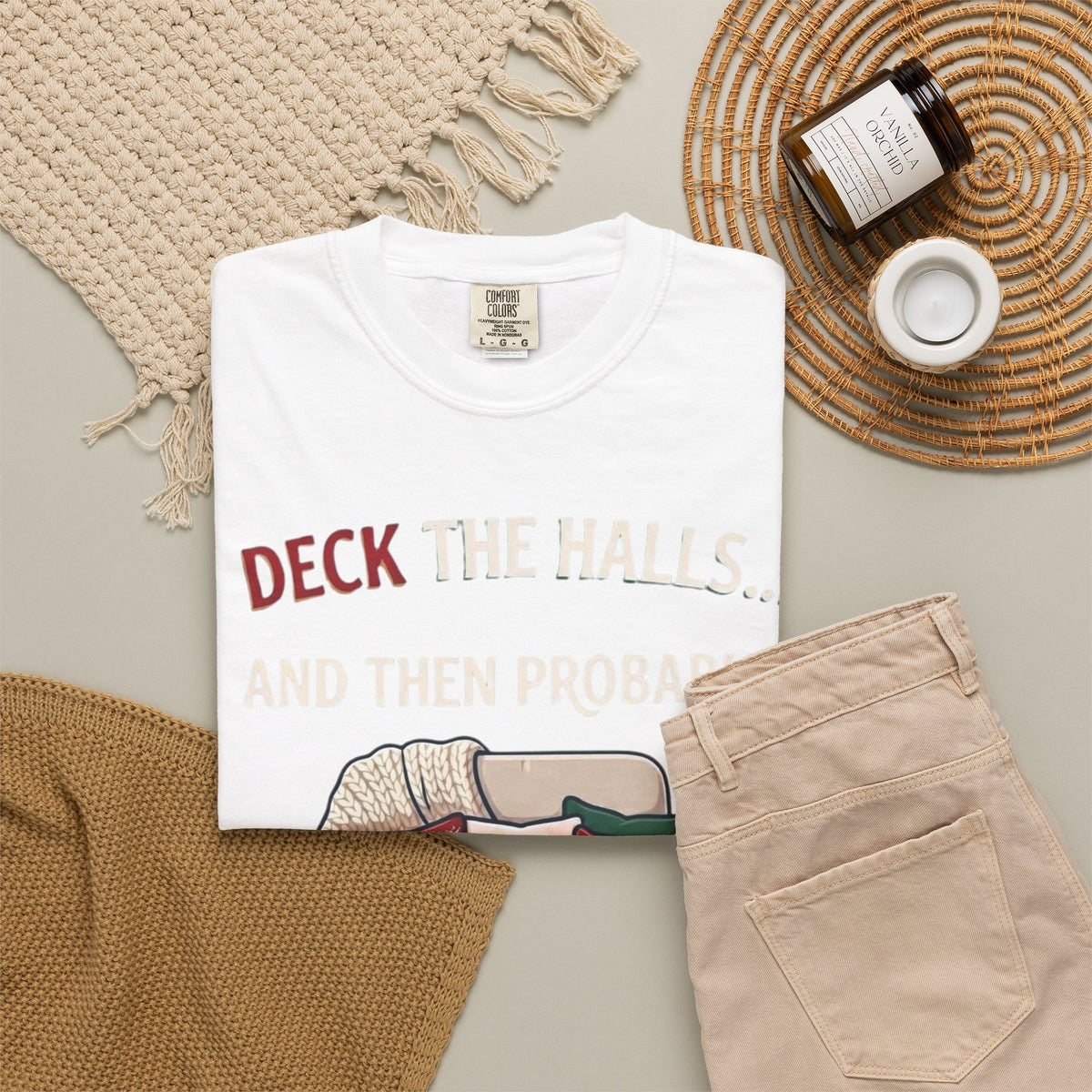 "Deck The Halls And Take A Nap" Unisex Garment-Dyed Tee
