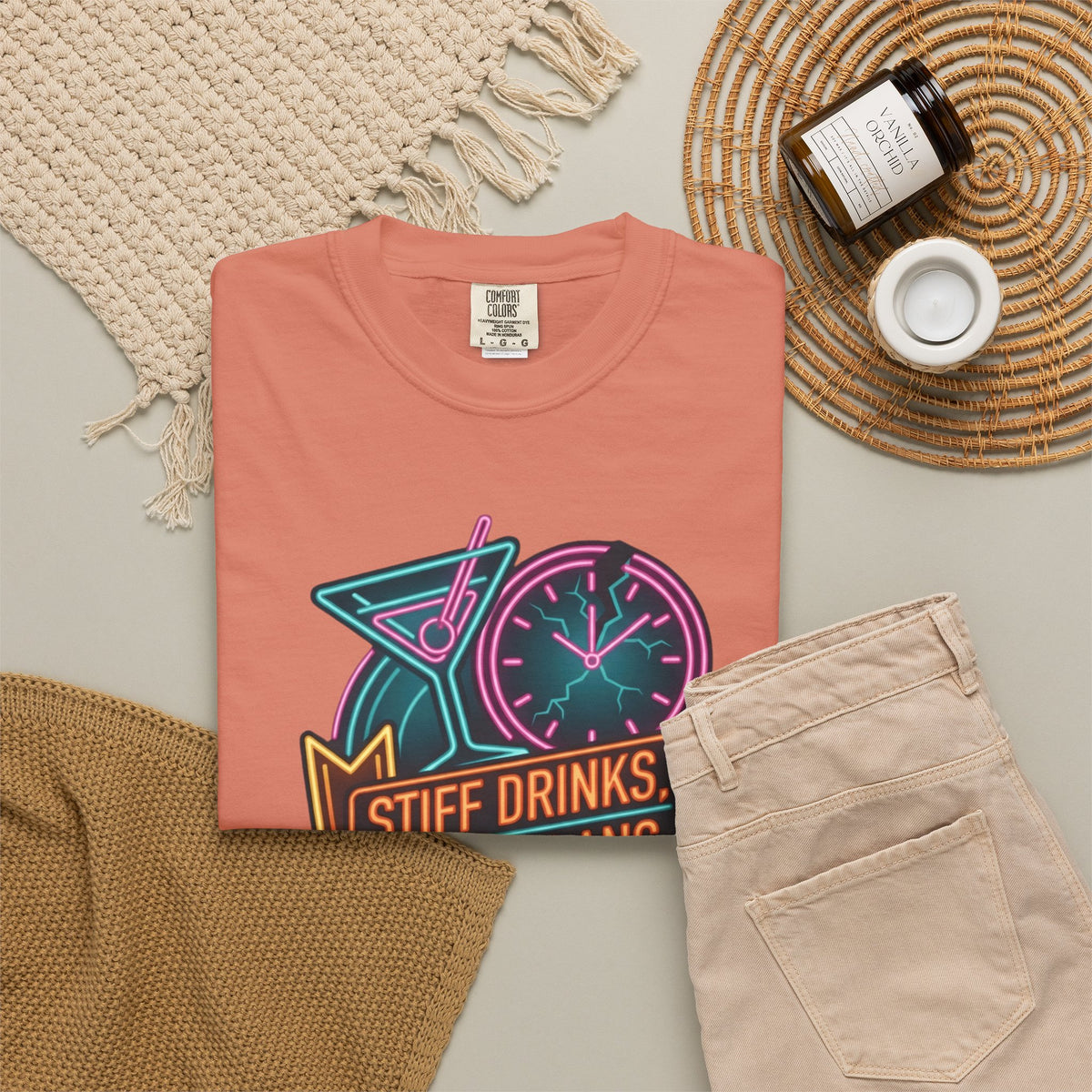 "Stiff Drinks Loose Plans" Unisex Garment-Dyed Tee